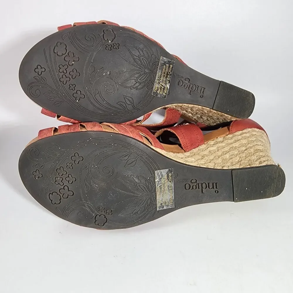 Red Suede Pocomo Espadrille Wedge Sandals Women's Size 8.5 M